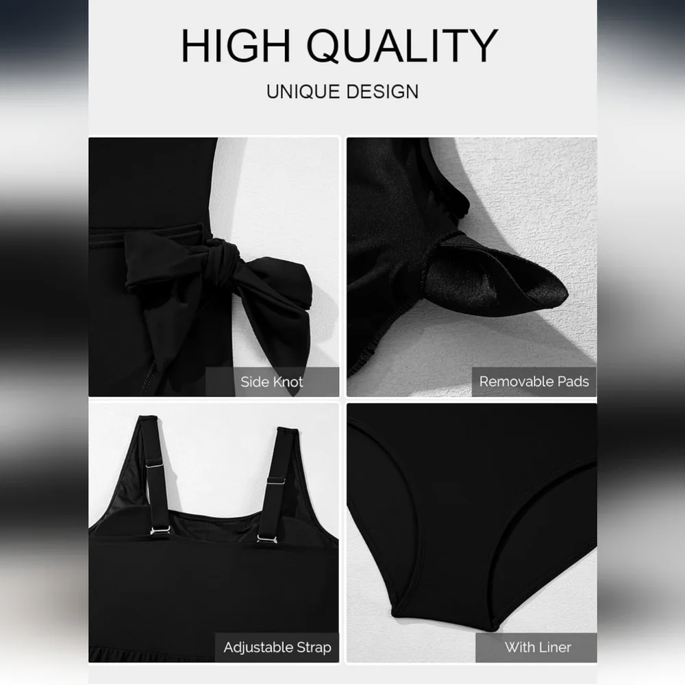 Elegant Black Women's Full Coverage Tummy Control Swimwear - Picture 6 of 8
